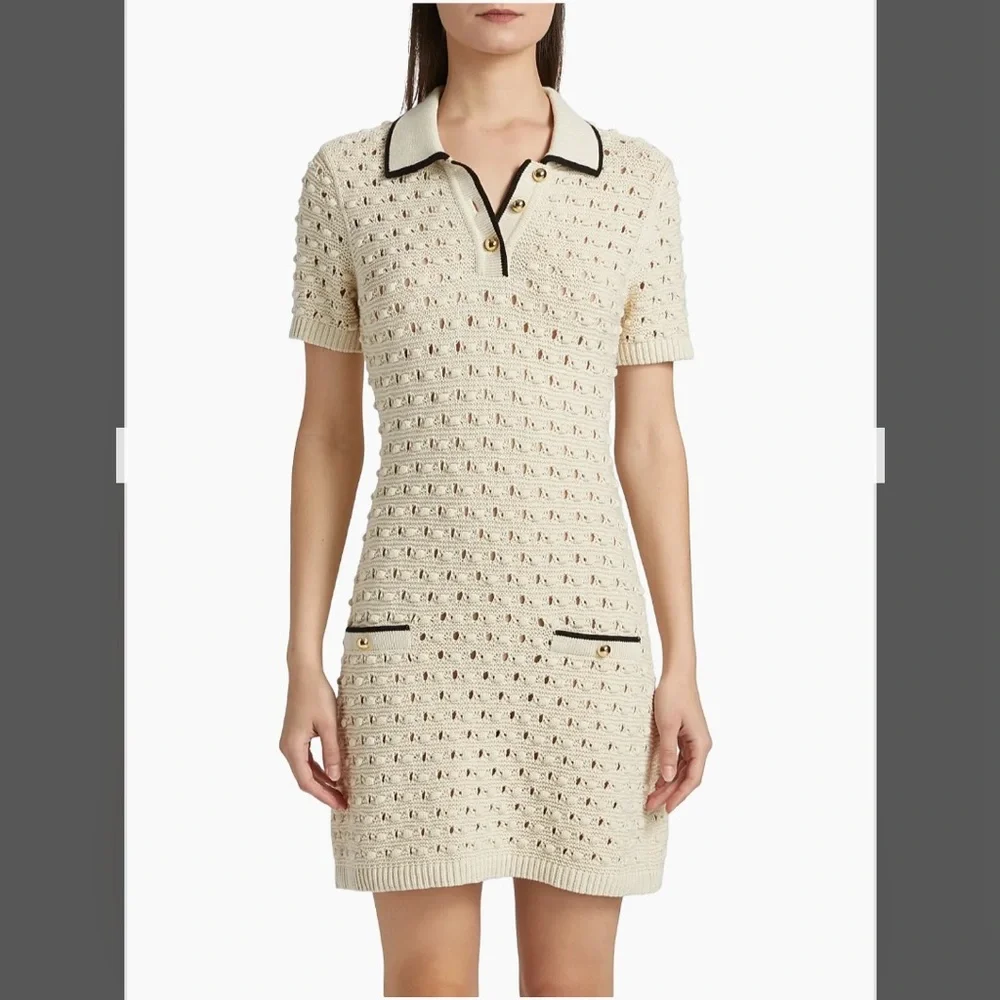 Frame The Bauble Crochet Cotton Minidress in Cream Size M - Picture 5 of 15